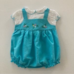 Petit Confection Baby Girl 9 Month Linen Romper Spring Summer Flower Embroidered